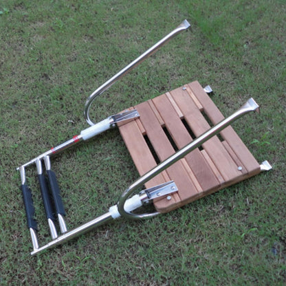 Telescoping 3-Step Swim Platform Ladder with Dual Handrails, Teak Stainless Steel Boat Boarding Ladder