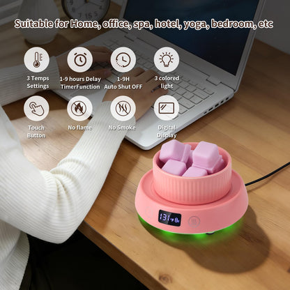 Lyty 4-in-1 Wax Melt Warmer, Candle Warmer with Delay Start Timer, Fragrance Scented Wax Melter Wax Cube Warmer with 3 Color Light for Home Bedroom Spa Office, 8H Auto Shut Off (Pink)