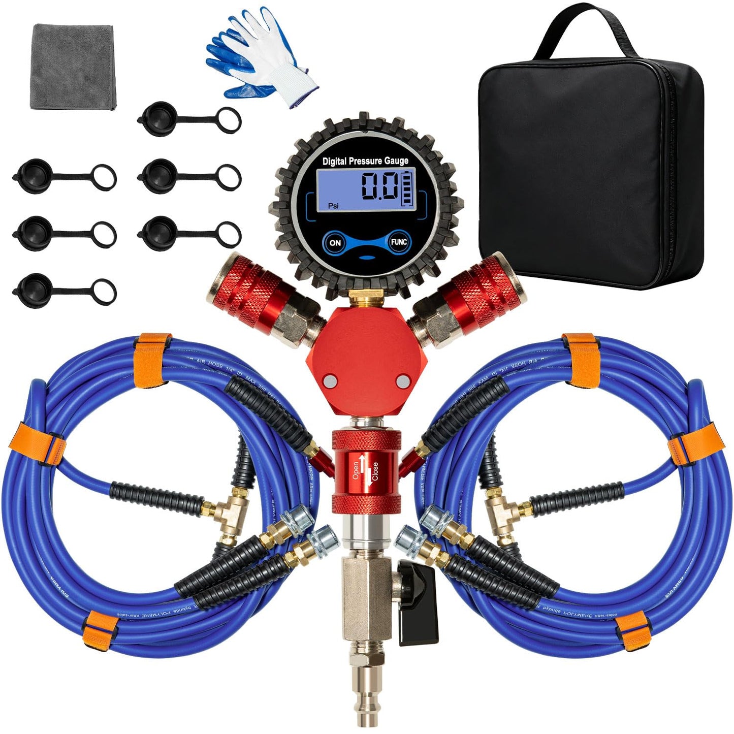 MILADO 4 Tire Inflation System, 4 Tire Inflation Deflation System, 4 Way Tire Inflator, Off Road Tire Inflator with Gauge, Air Down Tire Deflators Kit for Trucks Jeeps Fits Up to 155" Wheelbase