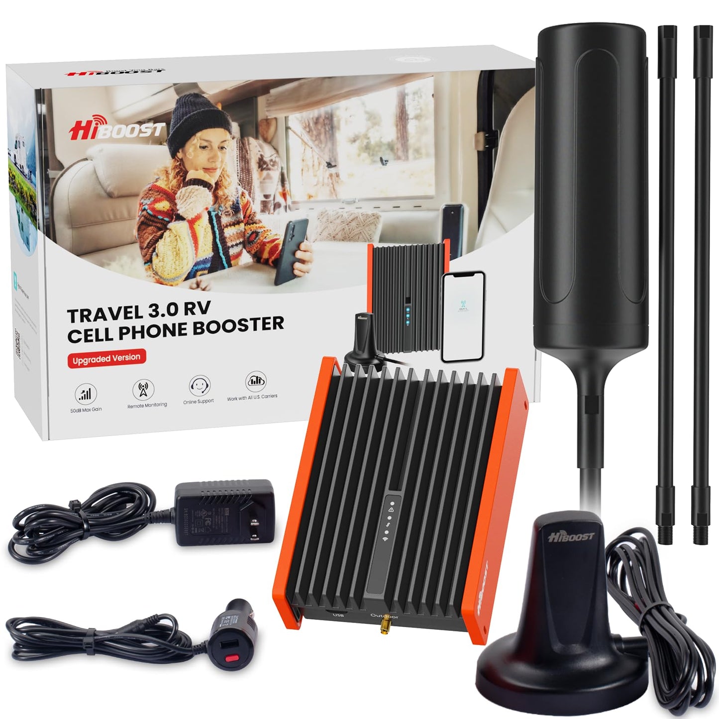 HiBoost Travel 3.0 RV Cell Phone Signal Booster | High Power Cellular Booster for RV, Van,Trailer| Boosts 4G & 5G LTE Magnetic Inside Antenna for All U.S. Carriers Verizon, AT&T, T-Mobile FCC Approved