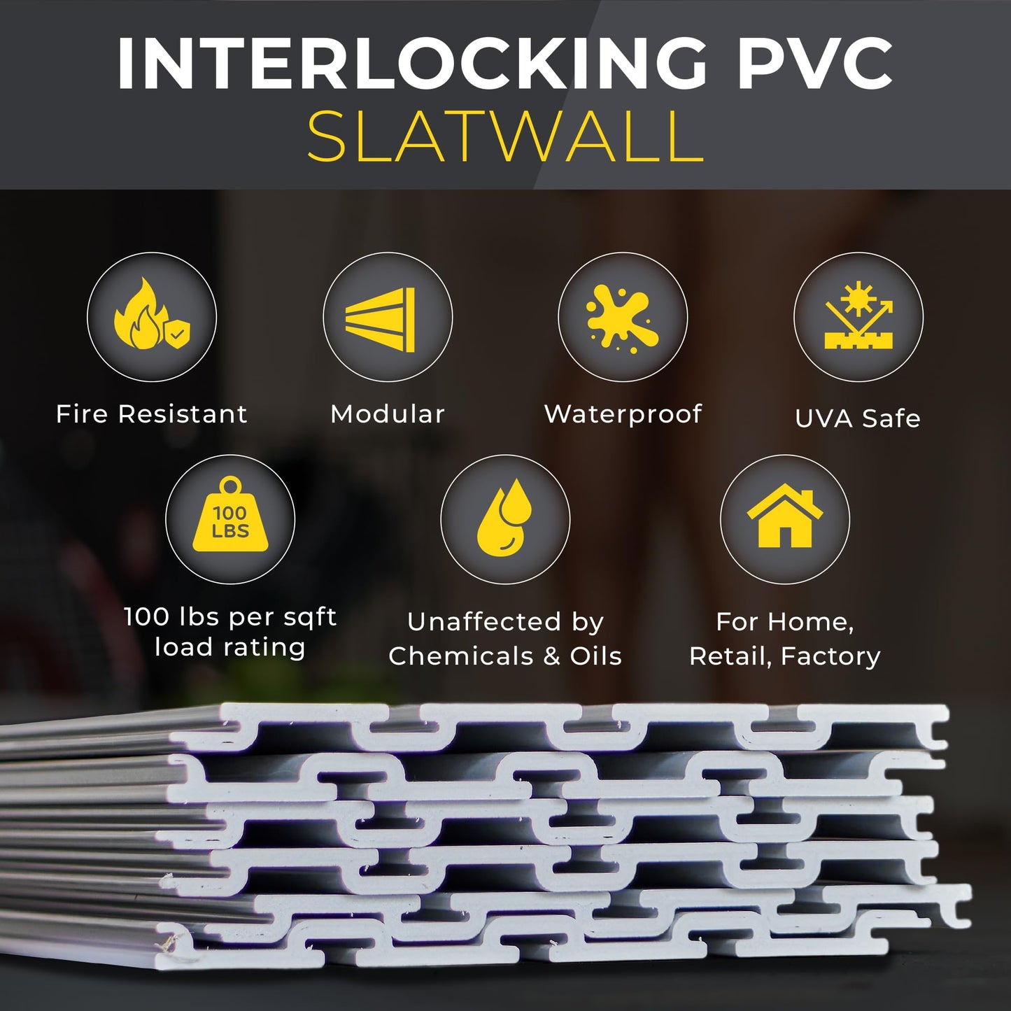 Heavy Duty 4'H X 4'W PVC Garage SlatWall Storage System (with Endcaps & Screws) - Modular Slat Wall Paneling for Garage Wall Organizer - Interlocking SlatWall Panels for Home & Commercial Use (Grey)