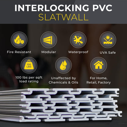 Heavy Duty 4'H X 4'W PVC Garage SlatWall Storage System (with Endcaps & Screws) - Modular Slat Wall Paneling for Garage Wall Organizer - Interlocking SlatWall Panels for Home & Commercial Use (Grey)
