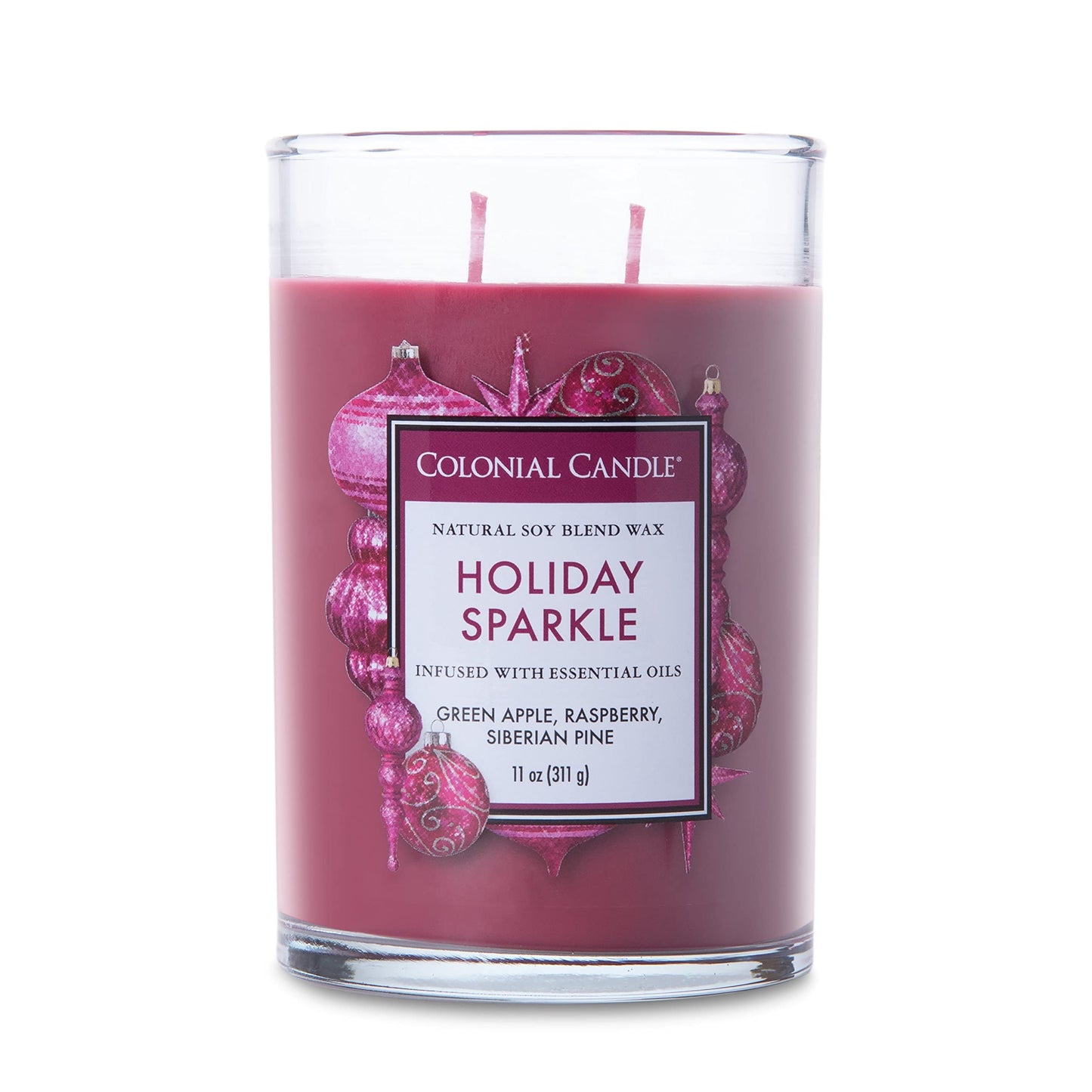 Colonial Candle Holiday Sparkle Scented Jar Candle, Classic Cylinders Collection, 2 Wick, Purple, 11 oz - Up to 80 Hours Burn