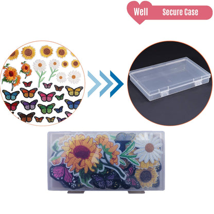NNHOM 35 PCS Embroidered Iron-On Patches Set – Sunflower & Butterfly Designs | DIY Sewing or Heat Press Appliqué for Clothing Repair, Jeans, Jackets, Backpacks, Hats & Craft Decoration