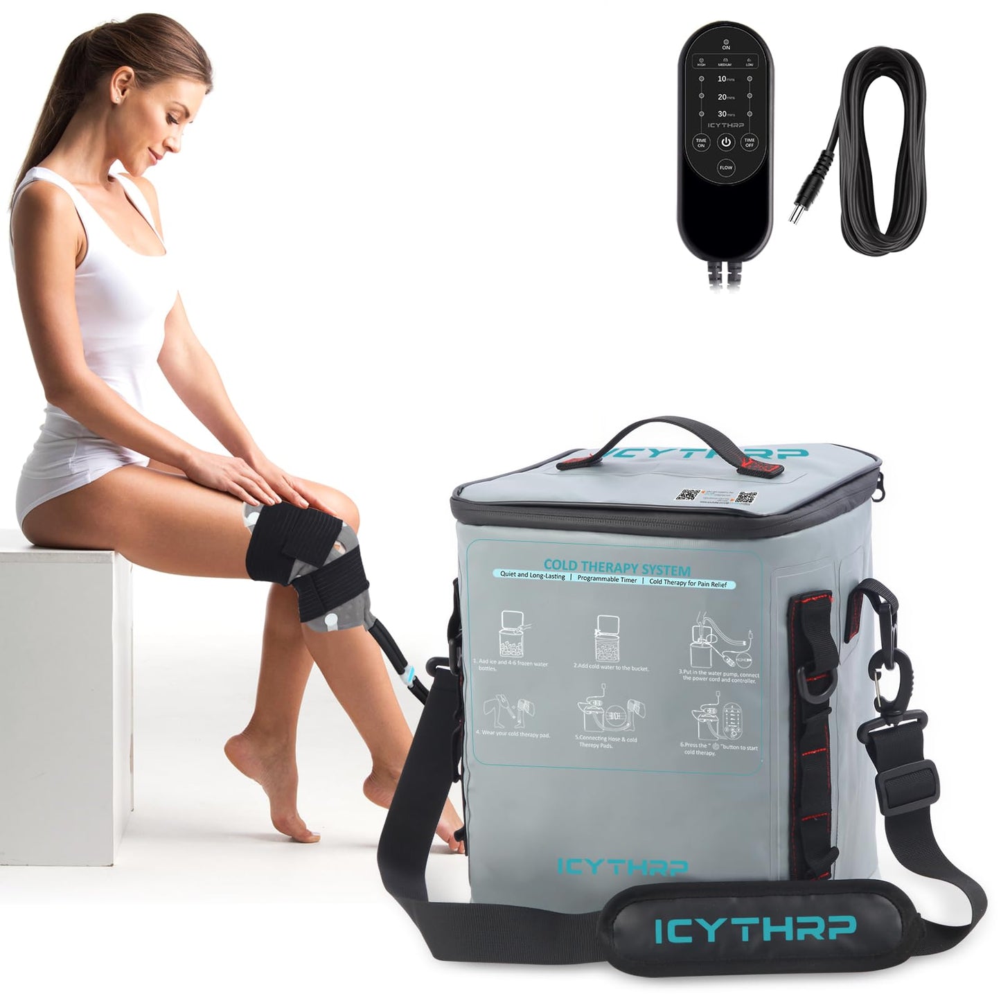 ICYTHRP Cold Therapy Machine with Programmable Timer, FSA Eligible HSA, Portable Ice Machine for Knee After Surgery, Knee Replacement Recovery System for Pain Relief with Universal Pad