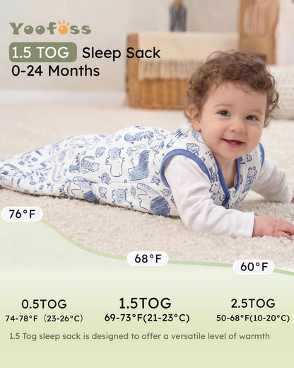 Yoofoss Baby Sleep Sack - 1.5 Tog Wearable Blanket for 12-18 Months | Soft Organic Cotton, 2-Way Zipper