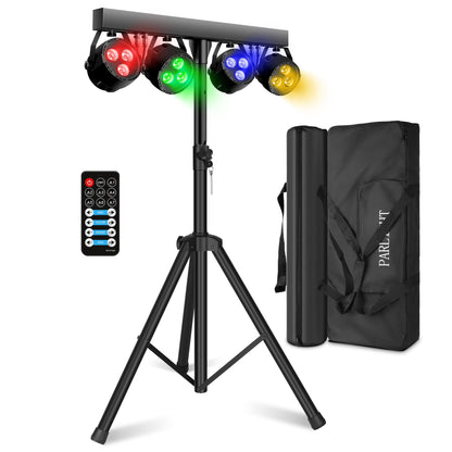 ClypsoReign Stage Lights with Stand 120W, Professional DJ Lights Package, RGBW LED 4-Par Gigbar with DMX & Sound-Activated Stage Lighting System for DJs Band Party Wedding Church & Concert, 7FT Tripod