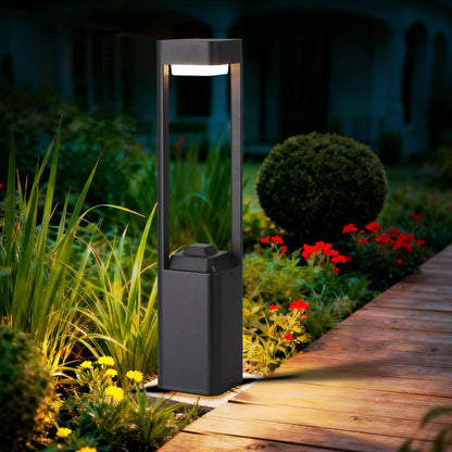 Outdoor Path Lighting Fixture 23.62In Outdoor Landscape Pathway Light Black Aluminum Modern Lawn Floor Light With 3000K LED Bollard Lighting Outside Housing Waterproof Post Lantern For Patio Entrance