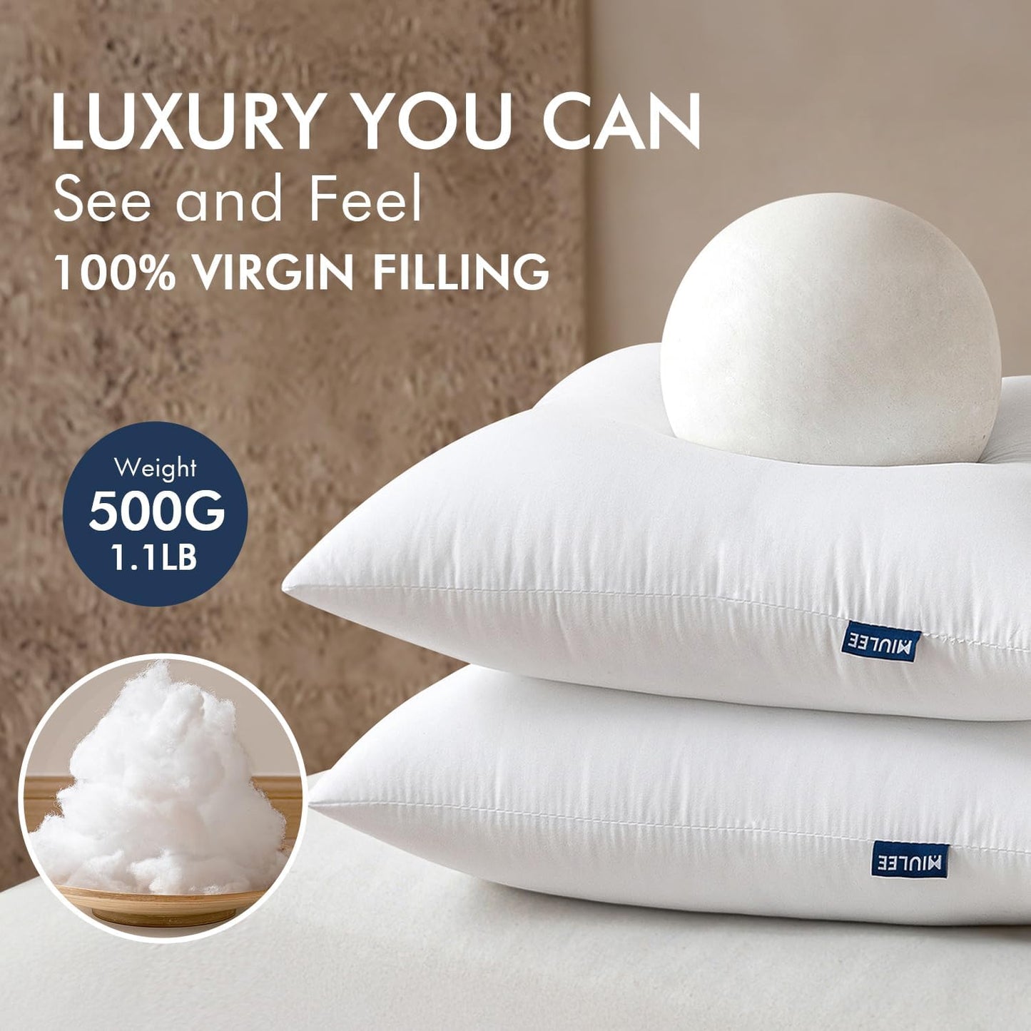 MIULEE Throw Pillow Inserts - Pack of 4, 18x18 Inch, 100% Virgin Fiber Filling for Bed & Couch
