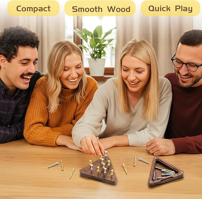 Estune 1 Set 4.3 Inch Walnut Wooden Tricky Triangle Peg Game Portable Board Triangular Game Set with Storage Box for Adults Travel Party