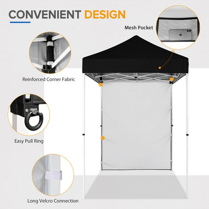 EAGLE PEAK Pop up Canopy 5x5, Outdoor Portable Canopy Tent with One Removable Sunwall, Carry Bag Included, Black