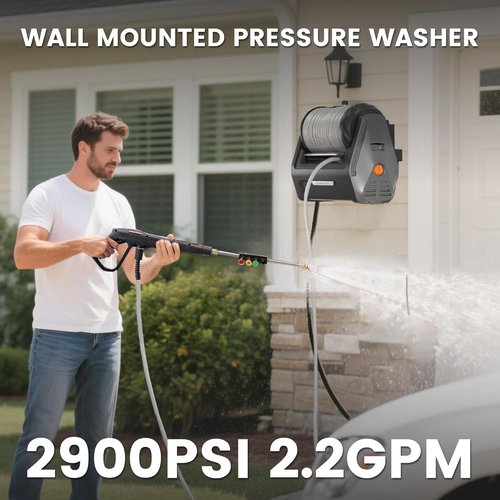 Giraffe Tools Grandfalls Electric Pressure Washer - 2900 PSI, 100ft Hose, Automatic Rewind | Dark Silver