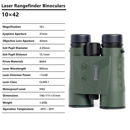 DINGSHIWEI Rangefinder Binoculars for Hunting, 1968 Yards Laser Rangefinder, 10x42 HD Optics, Fast 0.15s IP65 Waterproof ±0.5m for Golf, Bird Watching, Outdoor, Green