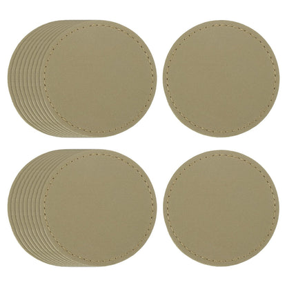 uxcell 20 Pcs Leather Patches for Hats, Round Leather Hat Patches with Adhesive, Rustic Faux Iron on Blank Patch for Laser Engraving Fabric Repair Sew Crafts, Khaki