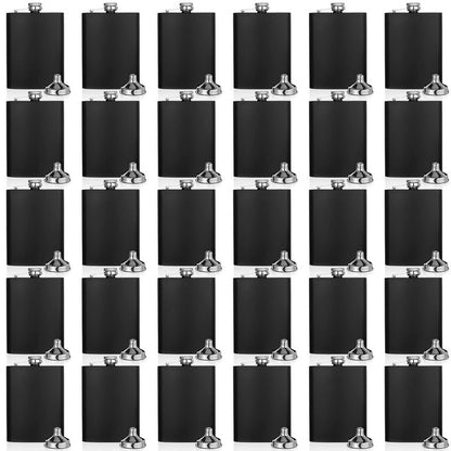 Hoolerry 30 Pieces Hip Flasks Set Stainless Steel Liquor Flask with Funnel Metal Leak Proof Flask Pocket Whiskey Flasks for Men Women Bridesmaid Wedding Party Supplies (Matte Black, 8 oz)