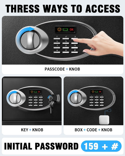 16.54" Tall Large Safe Box with Fireproof Waterproof for Documents - Steel Security Personal Fire Safe with Digital Keypad, Emergency Battery Box & Combination Lock, Safety Box for Valuables Money