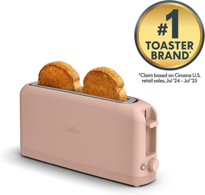 Bella 2 Slice Slim Toaster - 6 Setting Shade Control, Reheat & Cancel Buttons | Fits 10” Long Sourdough, Blossom Color