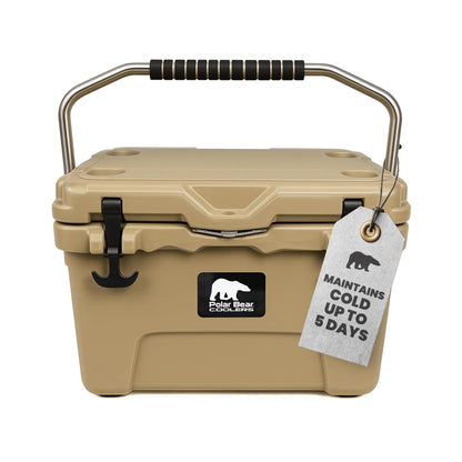 Polar Bear Coolers - 20 Can Hard-Sided Cooler - Ice Chest for Camping, Travel, Sports Events, or Fishing - Insulated Hard Shell Cooler - Heavy-Duty & Portable - Keeps Ice up to 5 days - 20 qt, Desert