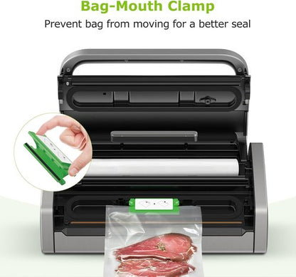 Bonsenkitchen Vacuum Sealer Machine - Powerful Low-Noise Design with Built-In Cutter & Bag Storage | Includes 1 Roll & 10 Bags