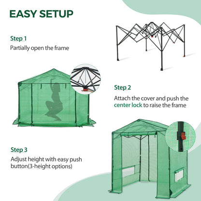 INTER HUT 6x6 Pop Up Greenhouse, Instant Walk in Green House with PE Cover, Power Ports, Roll up Doors & Windows for Indoor Outdoor Plant Growing, Green