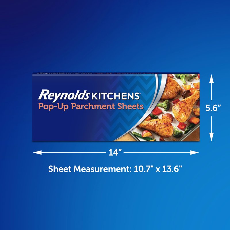 Reynolds Kitchens Pop-Up Parchment Paper Sheets, 30 Count, Fits Standard Baking Pans and Cookie Sheets, Non-Curling, Non-Stick, Pre-Cut, Oven-Safe Up to 425F, 10.75 in x 13.75 in