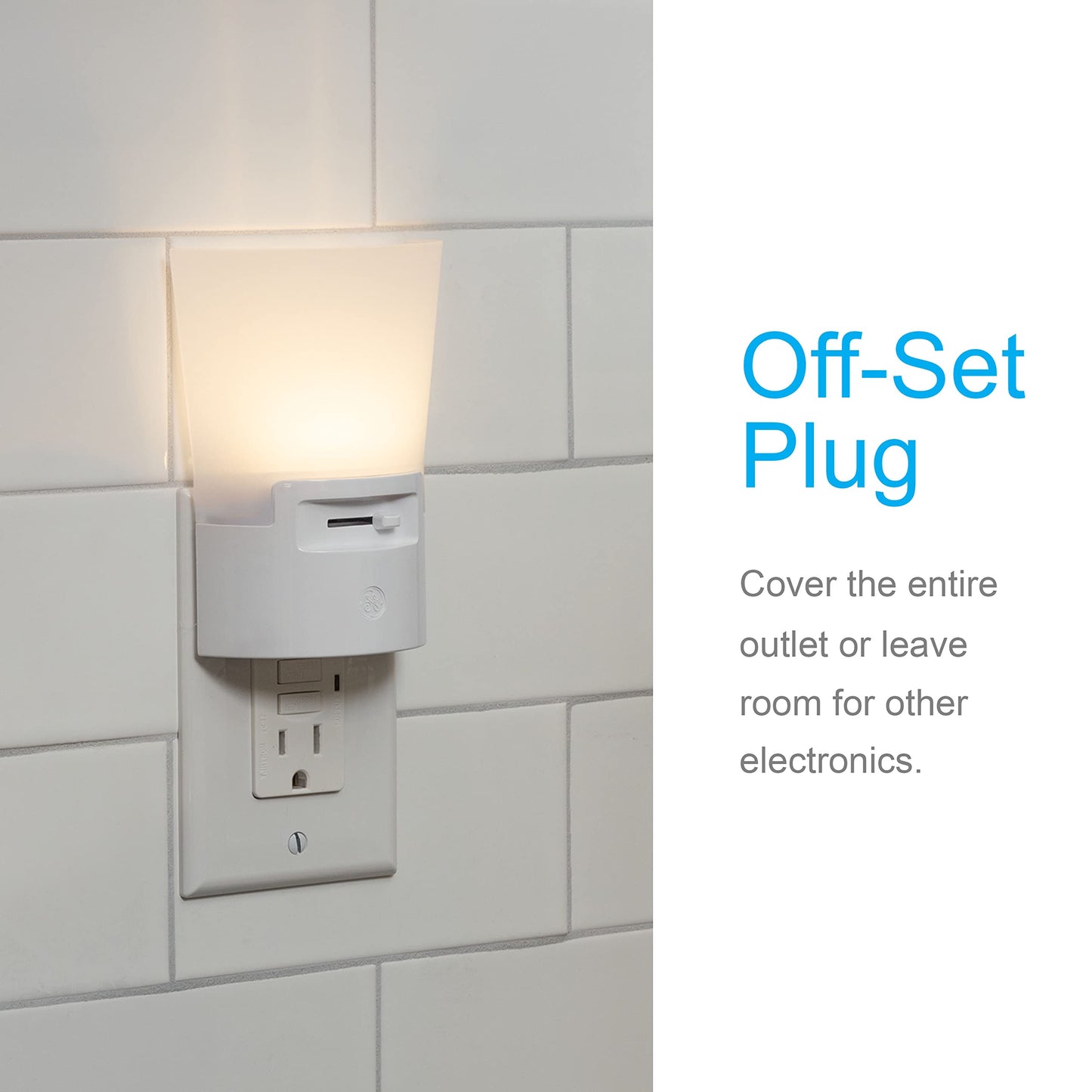 GE Ultrabrite Dimmable Sconce LED Night Light GEPlug-In, Energy Efficient, Dusk-to-Dawn Sensor, Adjustable Brightness, Ideal for Bedroom, Bathroom, Hallway, Nursery, White, 45123, 1 Pack,
