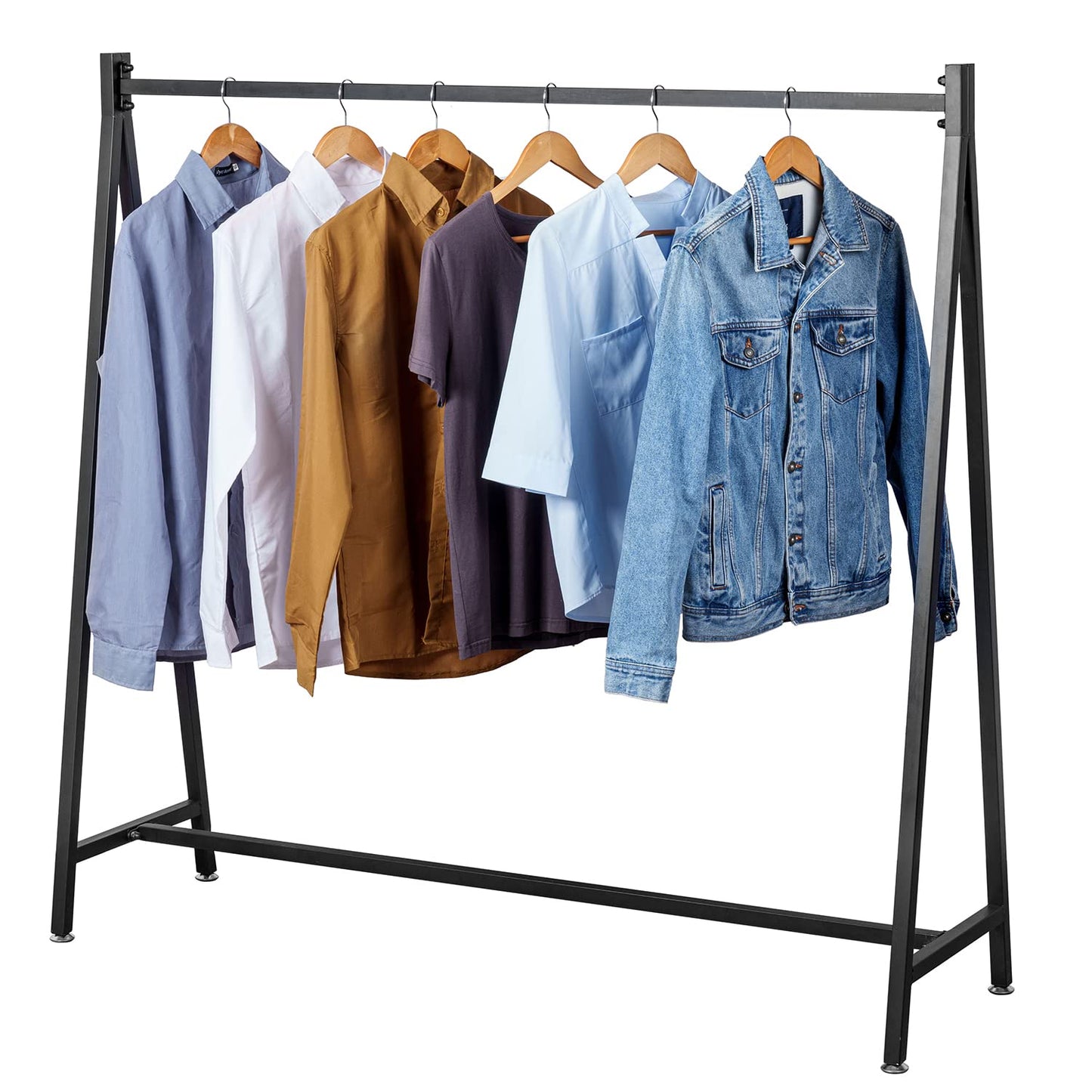 MyGift 57 Inch Modern Black Heavy Duty Metal A-Frame Wardrobe Clothing Rack, Commercial Grade Freestanding Garment Hanger for Bedroom Closet Clothes or Retail Display