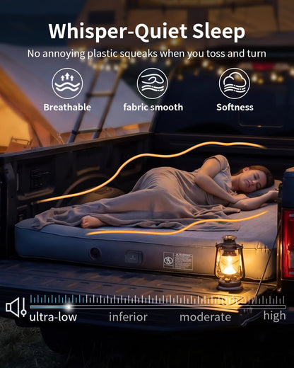 Umbrauto Upgraded Truck Bed Air Mattress for Full Size Short Beds 5.5-5.8ft, Drop-Stitch Tech with Built-in Pump, Heavy Duty Silent Inflatable Tent Bed for Outdoor Camping