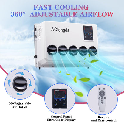 AClengda 12V DC air conditioner bottom hidden RV AC unit, silent 12V air conditioner 9500btu suitable for RV, campers, trucks, trailers, vans, agricultural vehicles, engineering vehicles