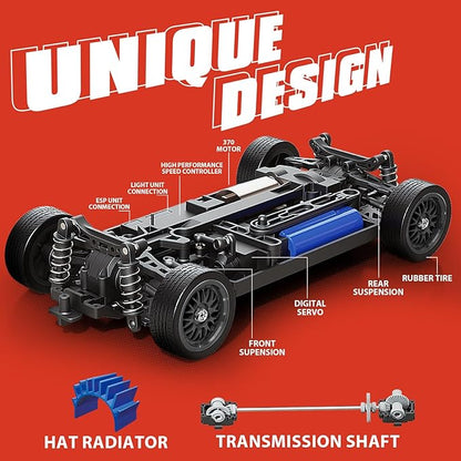 RC Drift Car Fast RC Cars for Adults Drifting Car with Gyro 4WD RTR Full Proportion Remote Control Cars 2.4GHz 1:16 Racing Vehicle with Lights Batteries Sport Toy for Boys Kids