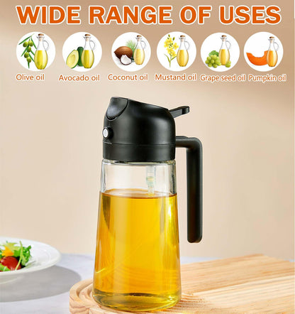 JULEHUI With Stickers 16oz Olive Oil Sprayer for Cooking - 2 in 1 Spray & Pour Olive Oil Dispenser - 470ml Glass Spray Oil Bottle - Kitchen Gadgets