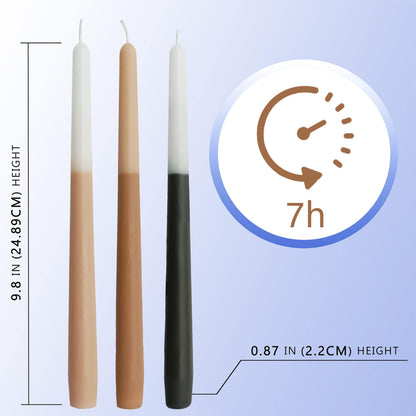 10 Inch Taper Candles Set of 6, Handmade Unscented Candle Stick Brown Beige Black Color Block Dinner Candles for Candlestick Holders, Wedding Table Centerpieces