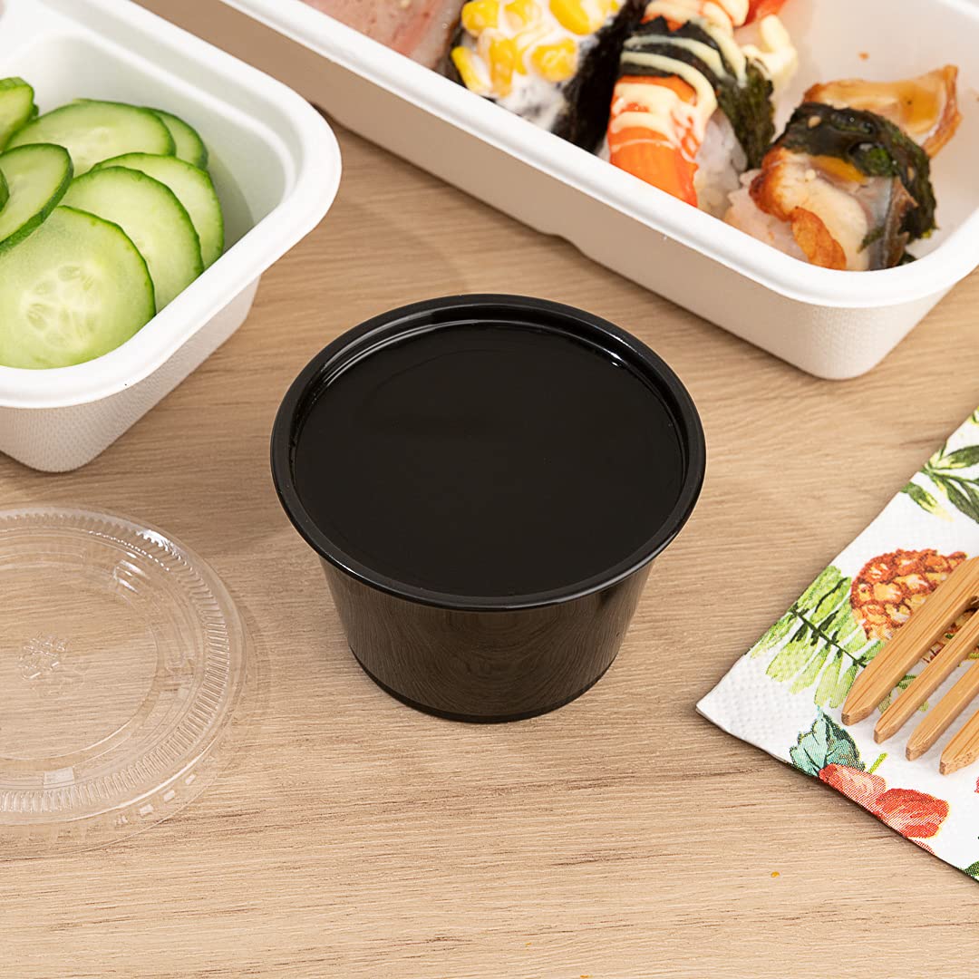 Restaurantware RW Base 4 Ounce Sauce Cups 2000 Microwave-Safe Condiment Cups - Crack-Resistant Disposable Black Plastic Portion Cups For Samples Sauces Or Toppings Lids Sold Separately