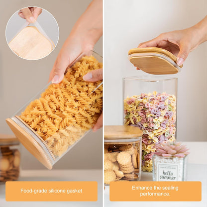 YUNCANG Glass Storage Jars - 6 Pack 37oz Clear Containers with Airtight Bamboo Lids | Stackable Kitchen Canisters for Food Storage