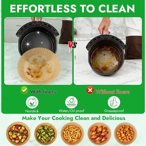 BYKITCHEN 300PCS Air Fryer Liners - Round Parchment Paper for 2 to 5QT Air Fryers | Compatible with Ninja, CHEFMAN, Cosori & More