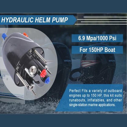 GELUOXI 150HP Marine Outboard Hydraulic Steering Kit with Dual-Lock Cylinder, High-Pressure Pump (6.9mpa/1000psi), 2X 20ft Durable Nylon Hose (5/16") for Single-Engine Boats