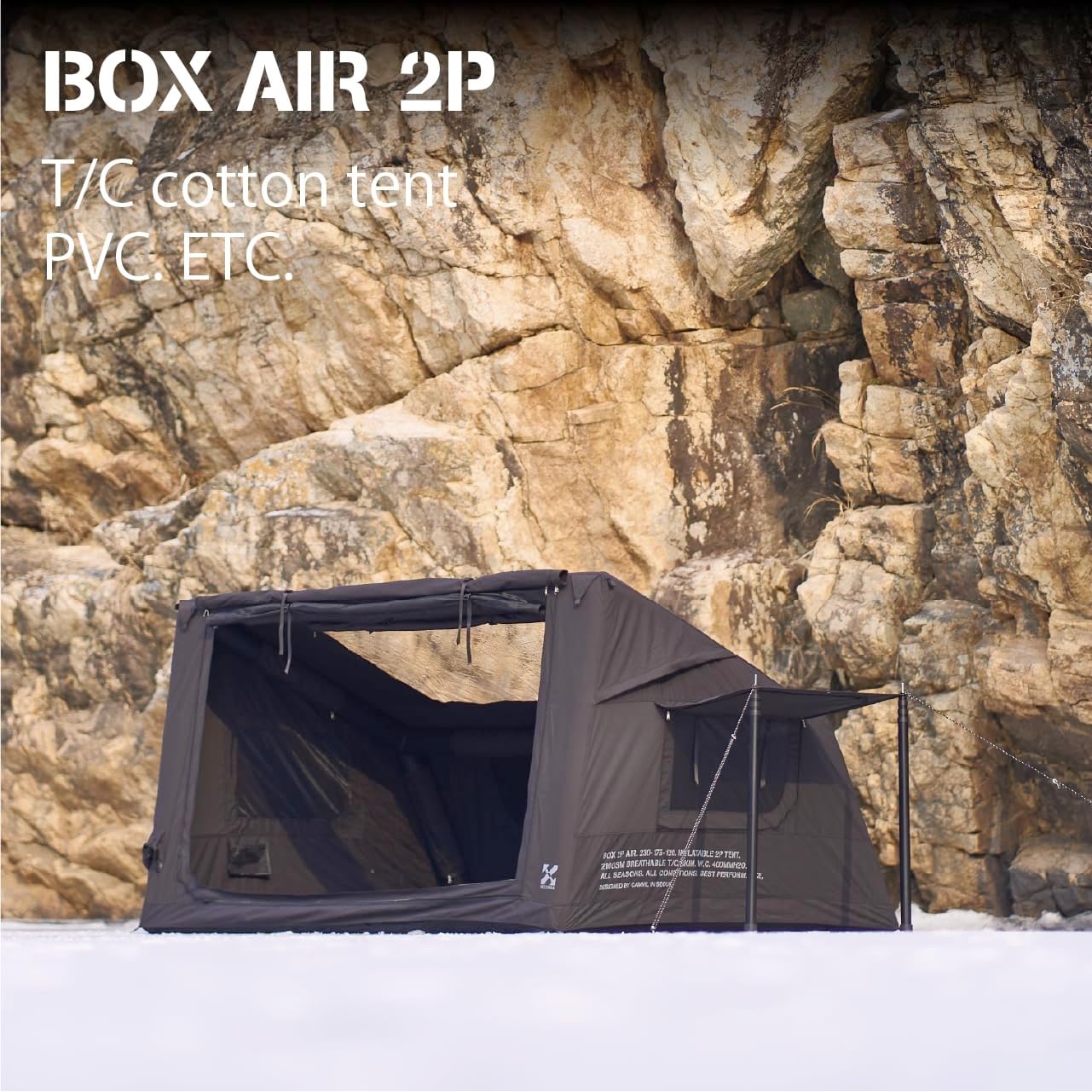 CAMVIL 2025 Upgraded Canvas Inflatable Camping Tent with Pump, Easy Setup Blow Up Air Tent for Camping,No Assembly Needed Air Tent with Mesh Skylight Windows&Doors (Black)
