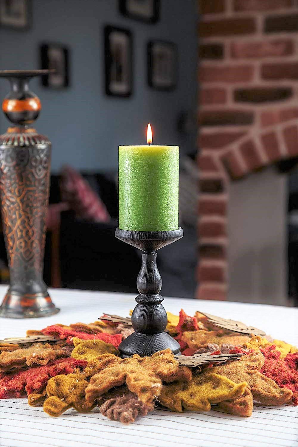 Melt Candle Company Set of 3 Pillar Candles 3" x 4" Unscented Handpoured Weddings, Home Decoration, Restaurants, Spa, Church Smokeless Cotton Wick - Green