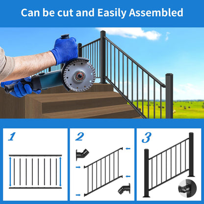 Bobolish 36+2" H x 4 ft. W Aluminum Porch & Stair Railing System, Upgrade Guardrail Kit with Textured Black AAMA 2604 Powder-Coat Finish for Outdoor Decks, Porches & Balconies (1 Panel)