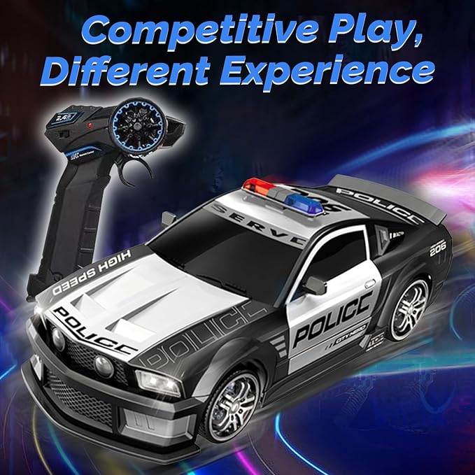 GoolRC 1:12 Scale RC Drift Car 2.4GHz Remote Control Police Vehicle with Lights and Siren 4WD Drift GT RC Cars Vehicle High Speed Racing Drifting Car Gifts for Teen Adults