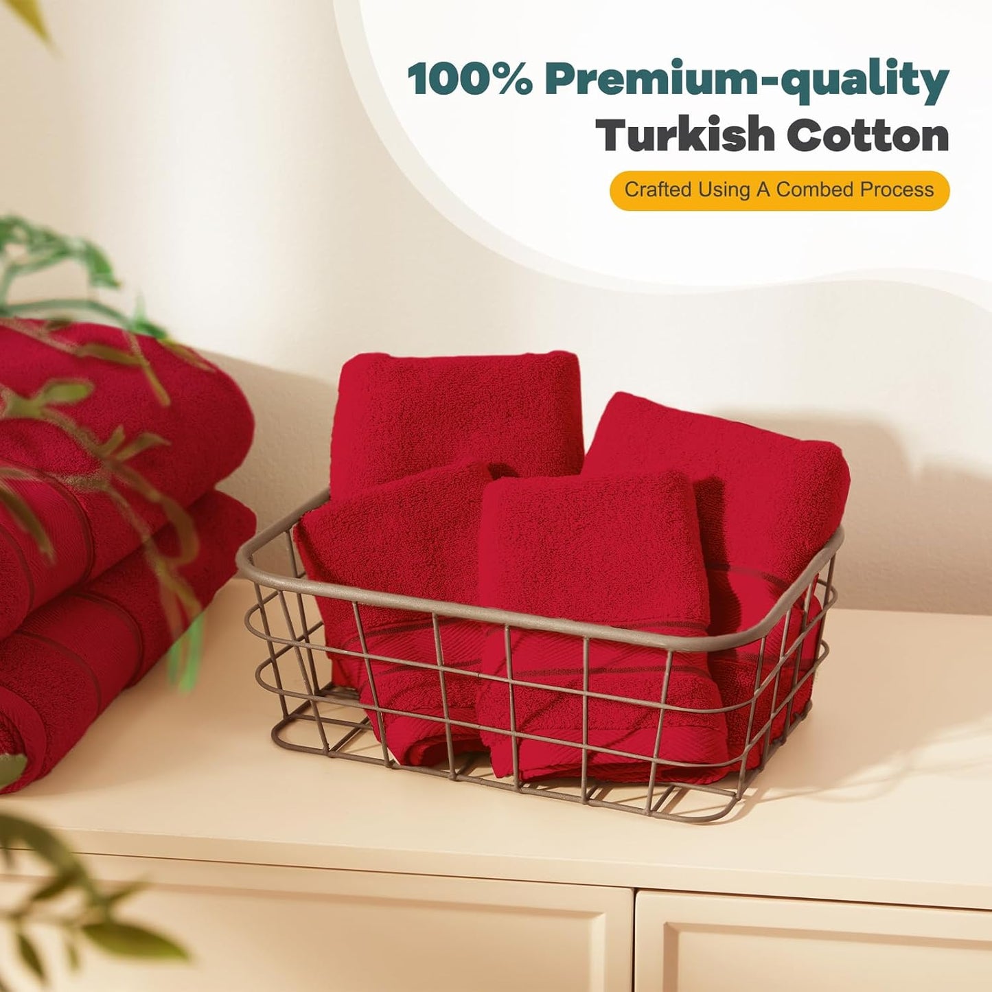 Marvione 6-Piece Bath Towels Set | 100% Turkish Cotton, Highly Absorbent & Soft - Red