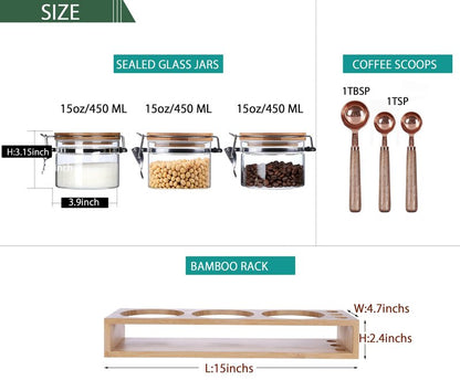Set of 2 Airtight Glass Tea Canisters with Bamboo Lids & Spoons (27oz) - Ultimate Storage Containers for Loose Leaf Tea to Preserve Freshness & Flavor - Elegant Tea Caddy Jars for Kitchen & Pantry