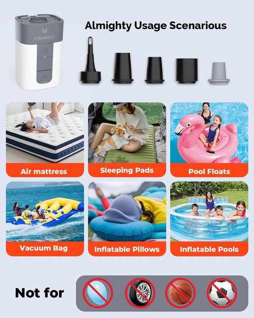 ETENWOLF AIR 5 Electric Air Pump - 5200 mAh Portable Inflator/Deflator for Pool Floats & Air Mattresses