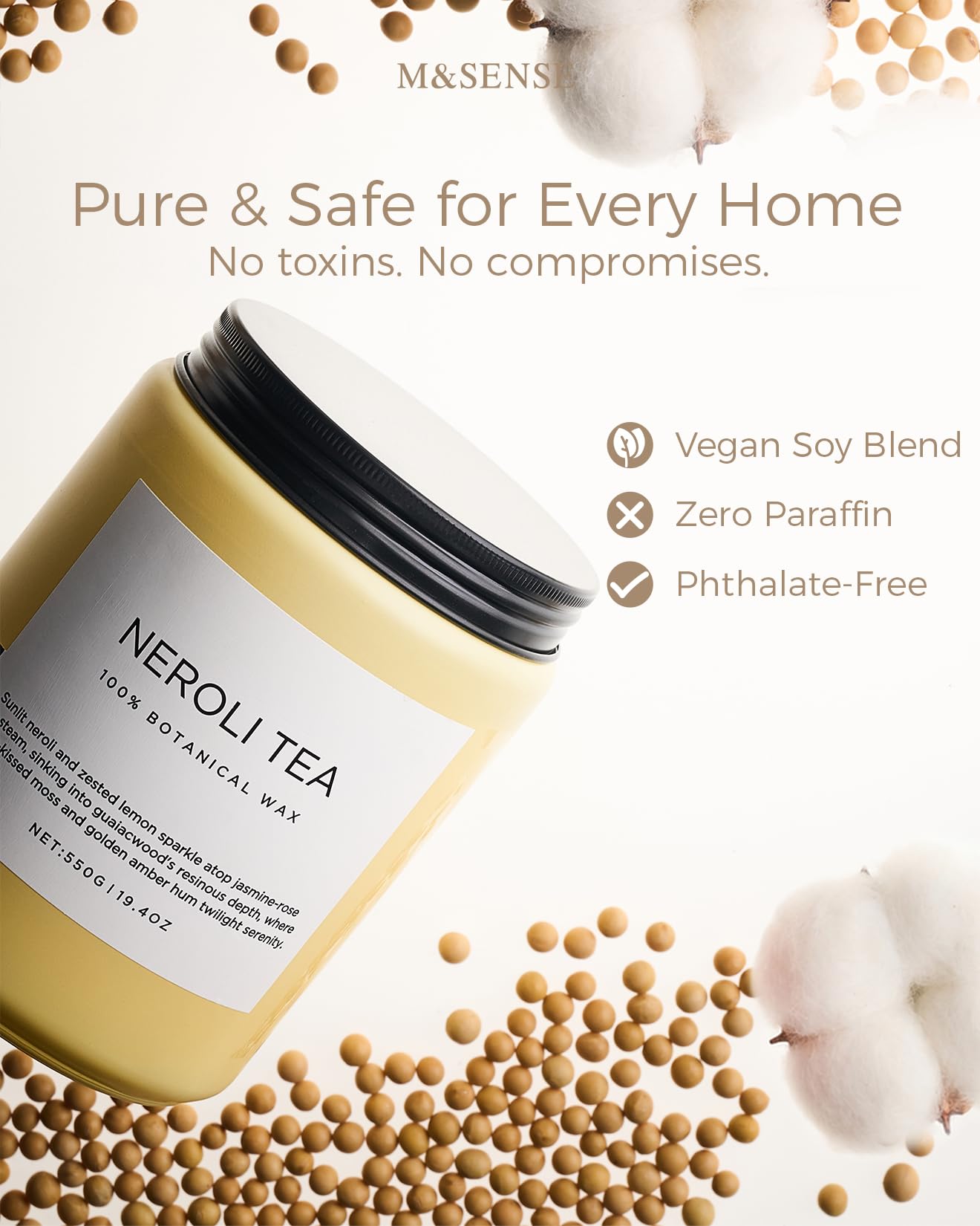 M&SENSE Neroli Tea Scented Candle, 19.4oz 110 Hours Long Lasting Burn 2 Wick Non Toxic Natural Soy Wax Candle for Women, Slow Burning Home Fragrance Gifts for Stress Relief & Relaxing