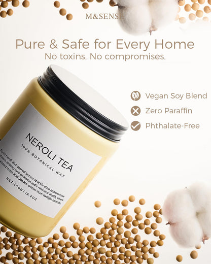 M&SENSE Neroli Tea Scented Candle, 19.4oz 110 Hours Long Lasting Burn 2 Wick Non Toxic Natural Soy Wax Candle for Women, Slow Burning Home Fragrance Gifts for Stress Relief & Relaxing