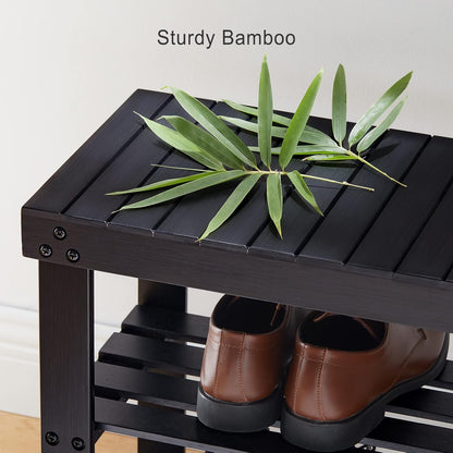 Pipishell Bamboo Shoe Rack - 3-Tier Sturdy Organizer Bench | Holds Up to 300lbs - Black
