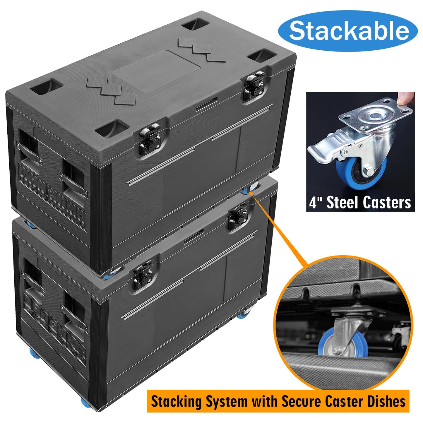 Diandian Utility Cable Trunk Road Case with Wheels, 44" x 22" x 24" Professional Stackable Heavy Duty ATA Rolling Road Case, for Pro Audio & DJ Equipment Storage, Transport for Touring with Casters
