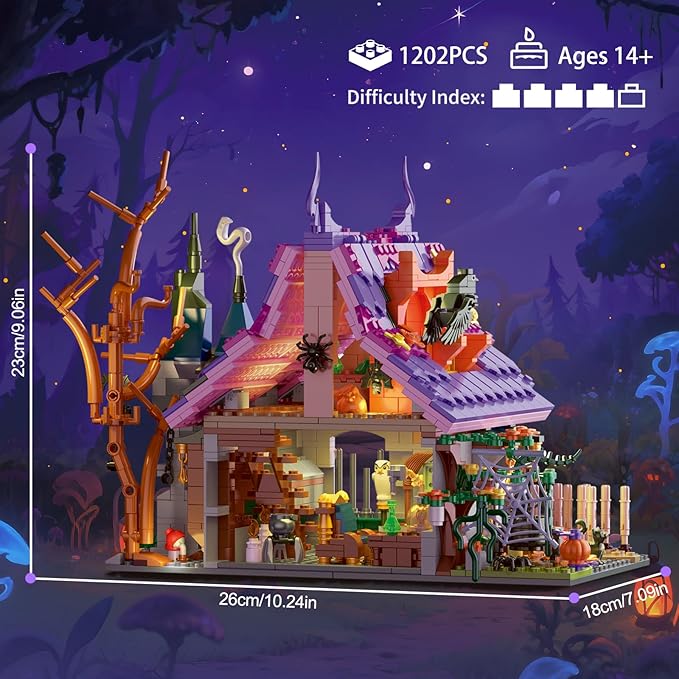 The Magical Retreat of The Witch Building Set Ideal Christmas and Easter Gift 1200 PCS Miniature House Model Building Brick Kit for Adults Teens Boys Girls 14+ (Purple-presale)