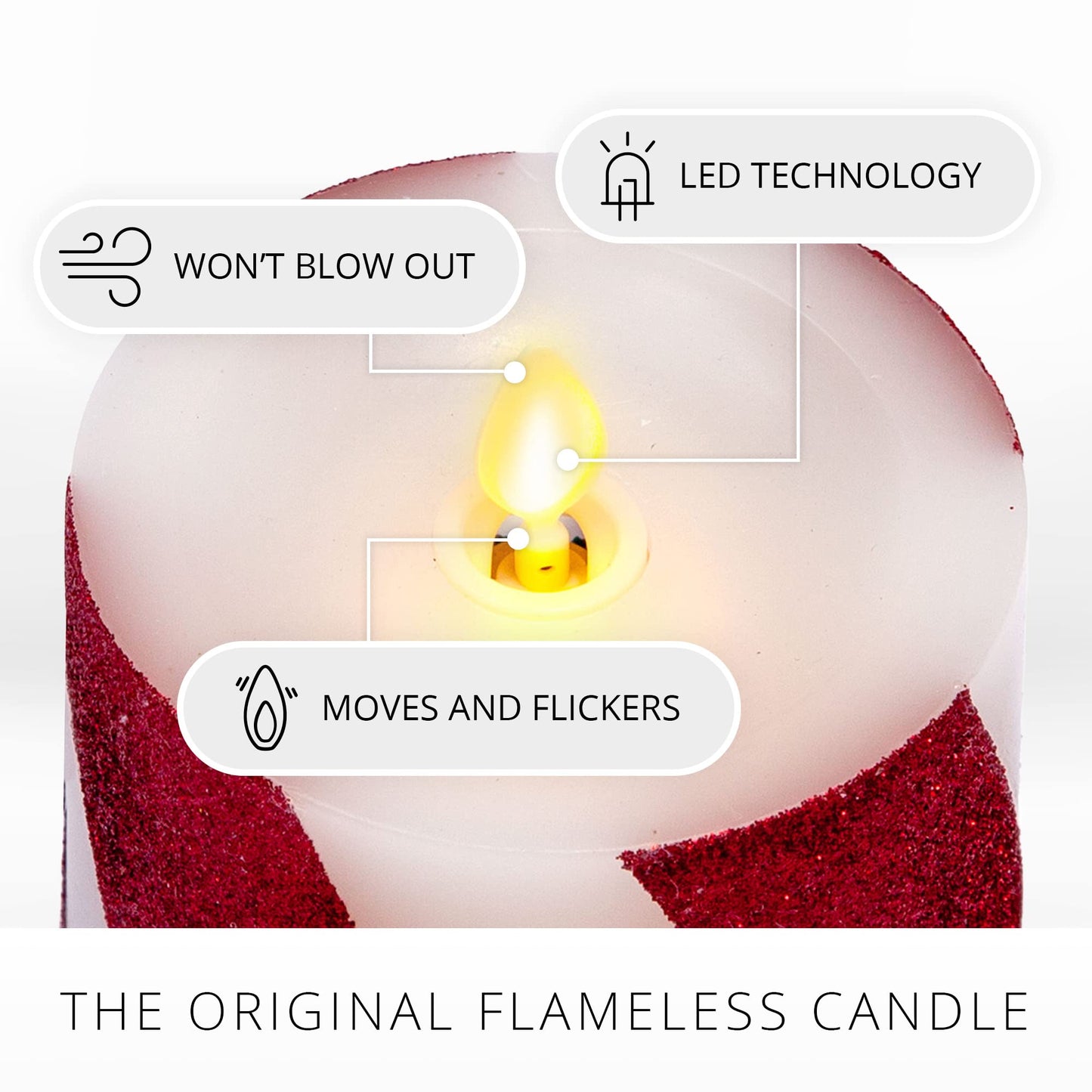 Luminara - Flameless Holiday LED Candle Battery Operated Moving Flame - Red Candy Cane - Pack of 1-5.5" - Unscented Indoor Realistic Flickering Safe