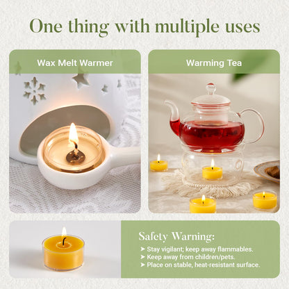 Ashlux Unscented Beeswax Tea Lights Candles 20 Pack, 4 Hours Long Burning Handmade Yellow Tealight Candles, Clear Cup Smokeless Beeswax Candles for Wedding, Christmas Lights, Centerpiece & Home Decor